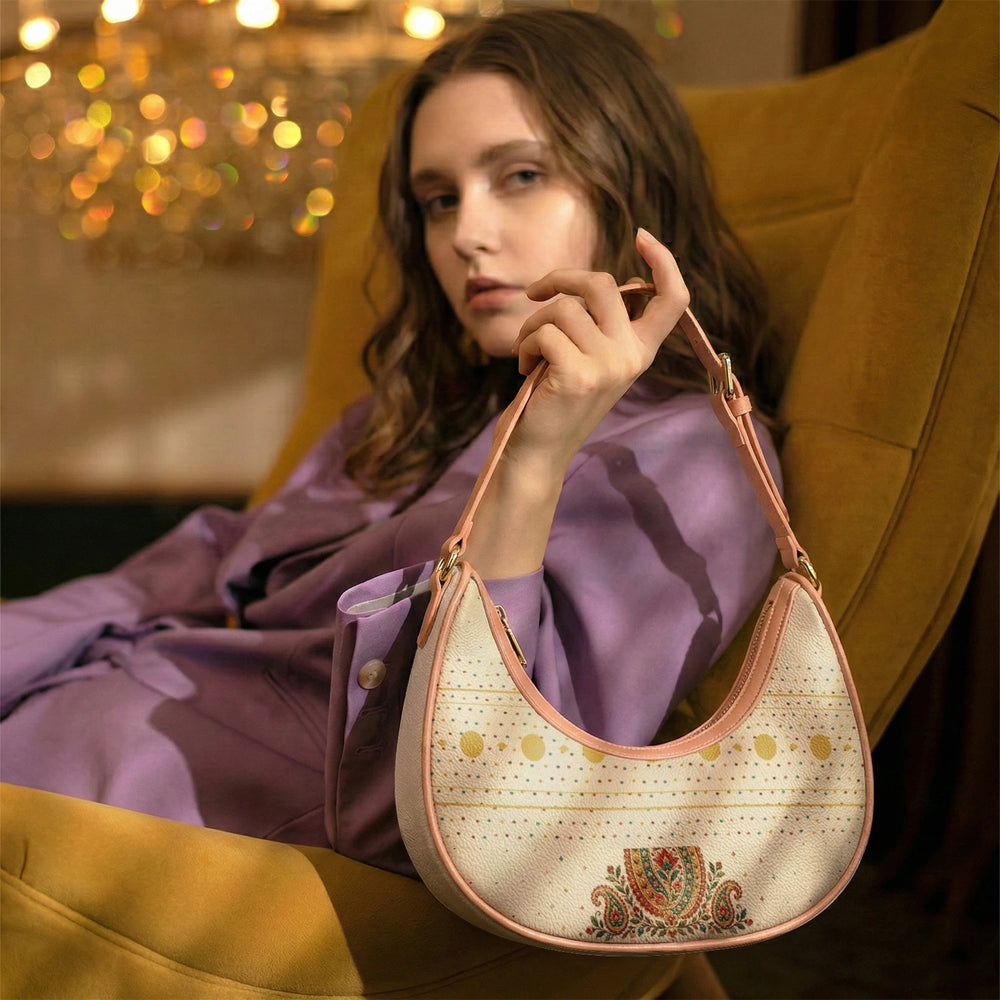 Embroidered Buta — Ivory Crescent Shoulder Bag — view 17