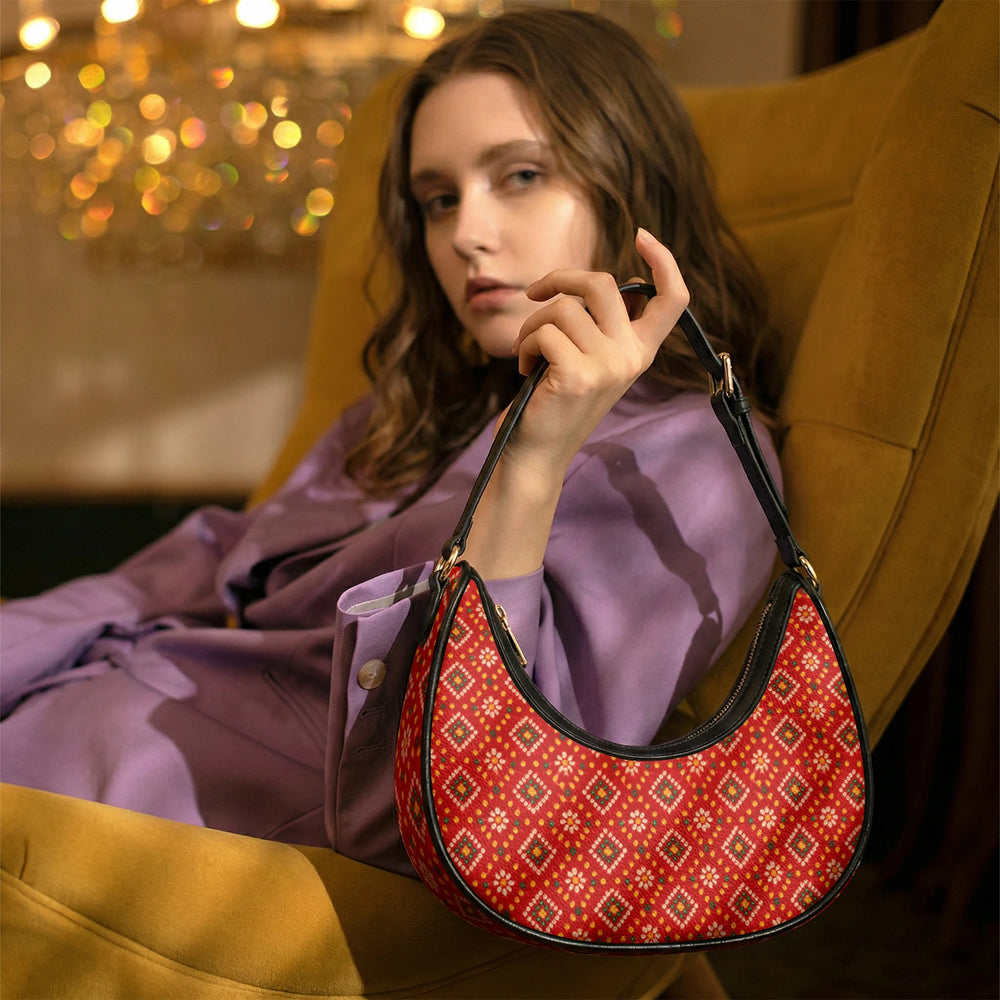 Bandhani — Red & Saffron Crescent Shoulder Bag — view 17