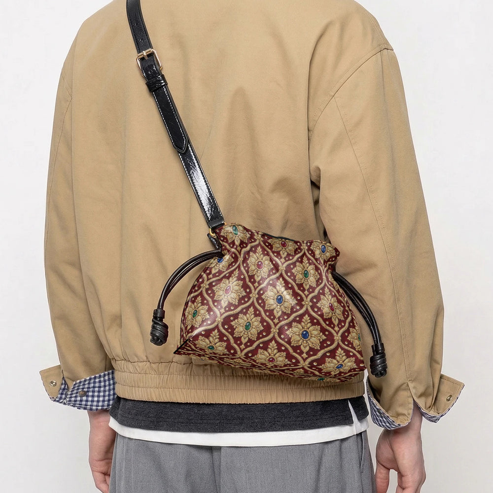 Shahi Zardozi — Wine & Gold Drawstring Pouch Bag — view 9