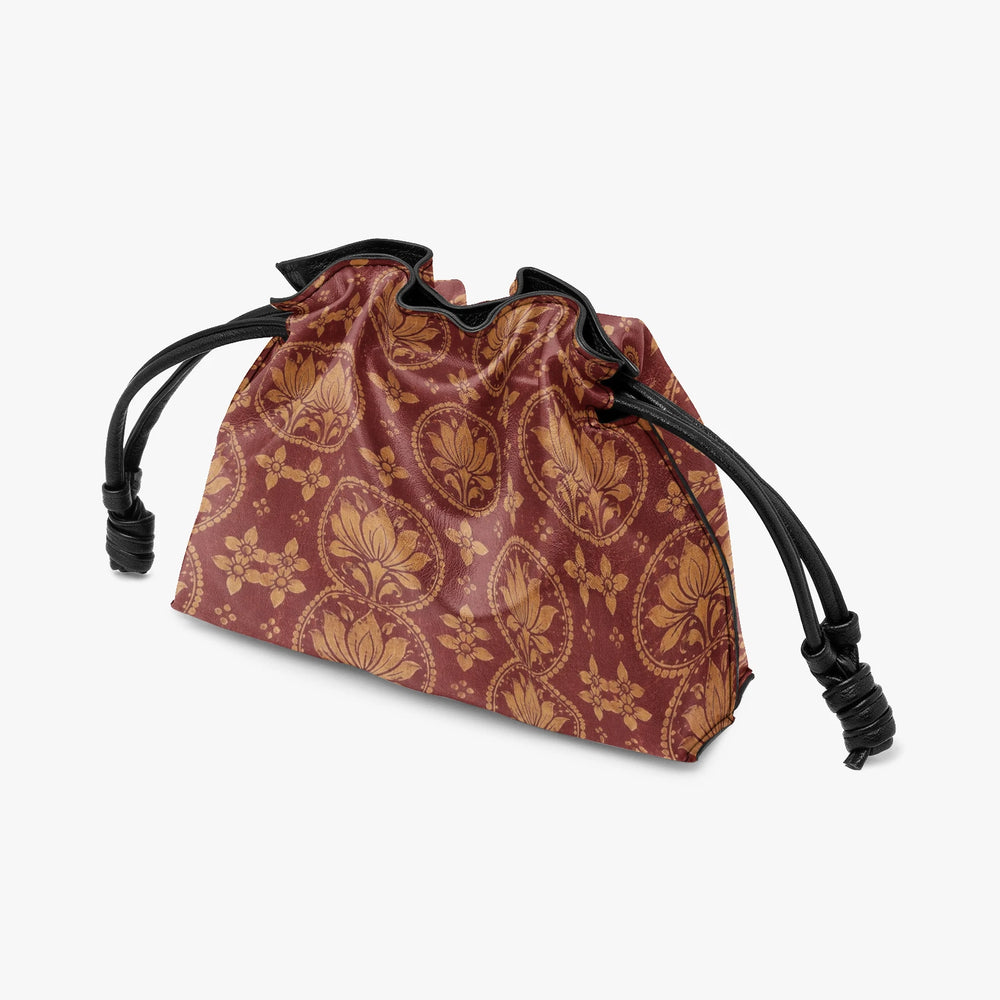 Bagru Lotus — Madder Red Drawstring Pouch Bag — view 3