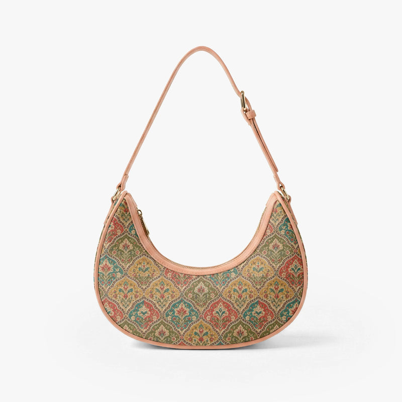 Mehrab Block Print — Ochre & Teal Crescent Shoulder Bag