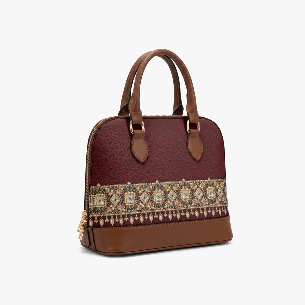 Kundan Potli — Maroon Velvet Dome Handbag — view 4