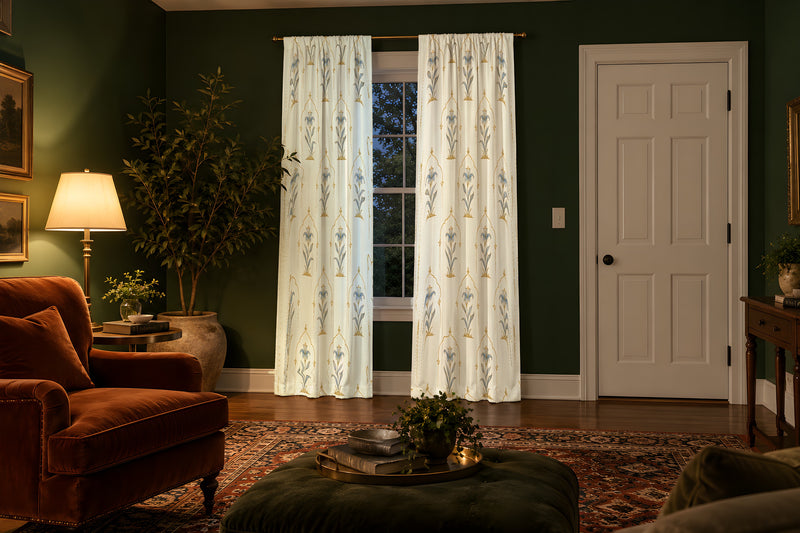 Arch & Lily Small-Print Blackout Curtain — Ivory