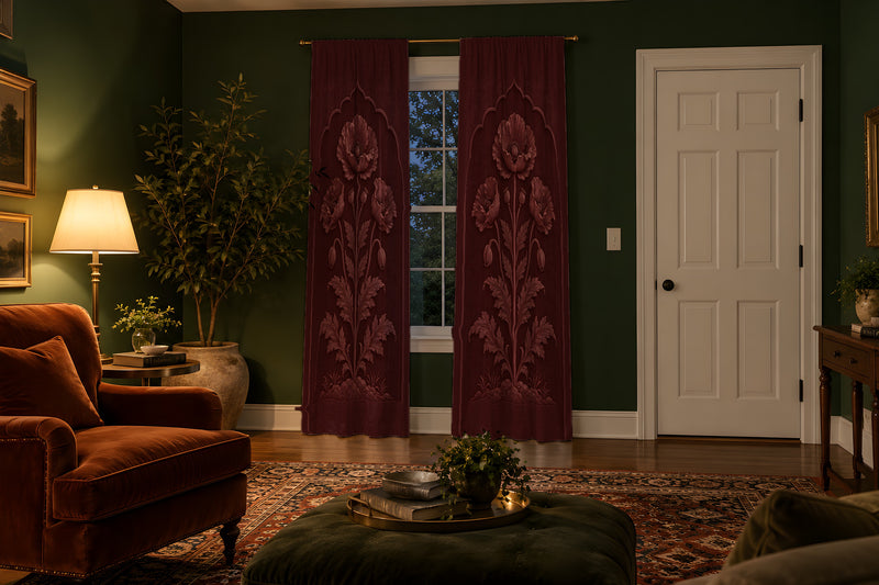 Taj Relief Blackout Curtain — Oxblood