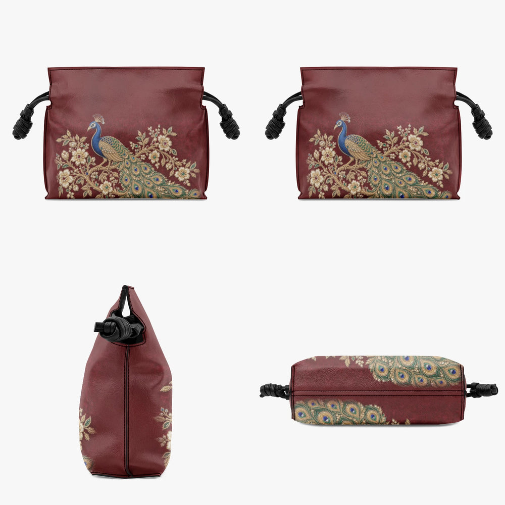 Zardozi Peacock — Maroon & Gold Drawstring Pouch Bag — view 4