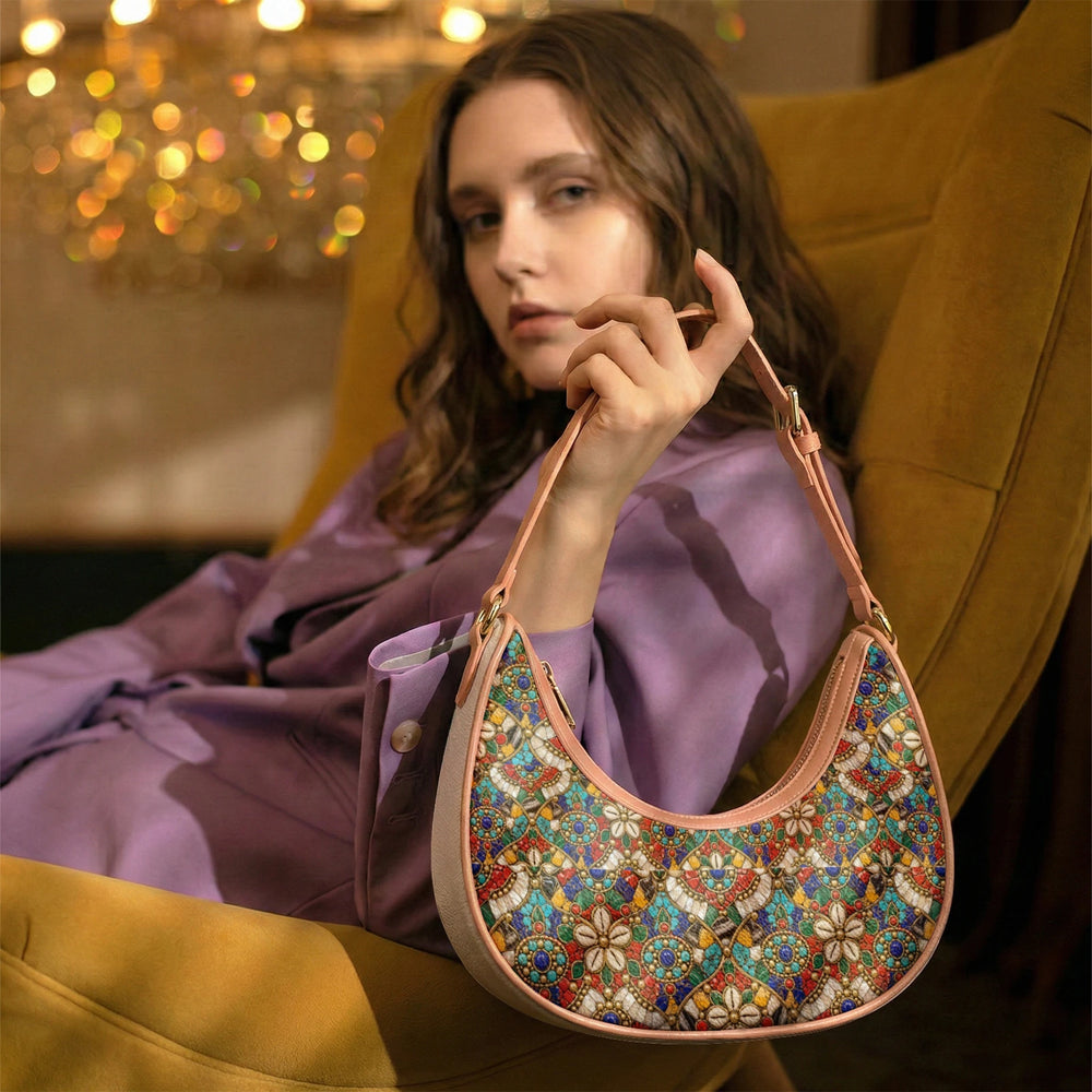 Stone Mosaic — Jewel Tones Crescent Shoulder Bag — view 18