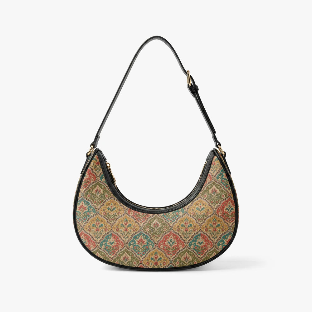 Mehrab Block Print — Ochre & Teal Crescent Shoulder Bag — view 2