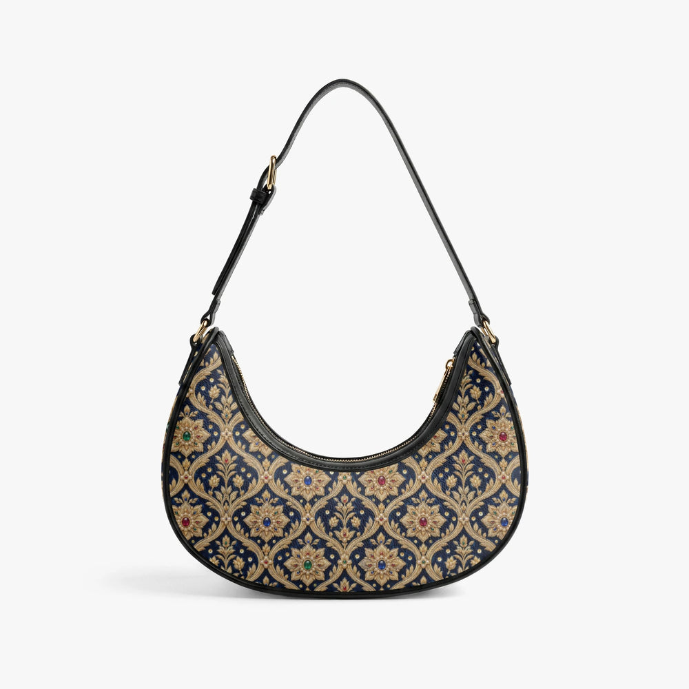 Zardozi Midnight — Navy & Gold Crescent Shoulder Bag — view 5