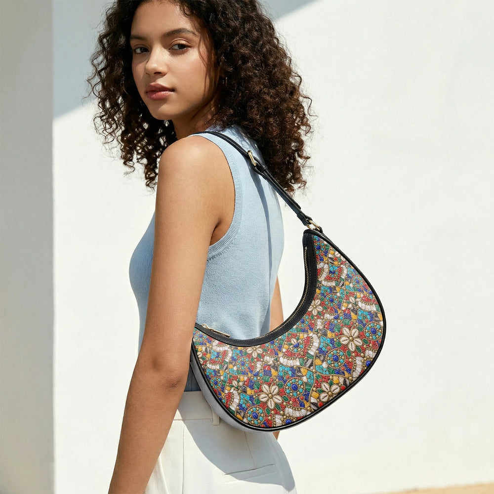 Stone Mosaic — Jewel Tones Crescent Shoulder Bag — view 14
