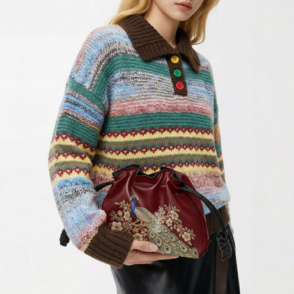 Zardozi Peacock — Maroon & Gold Drawstring Pouch Bag — view 7
