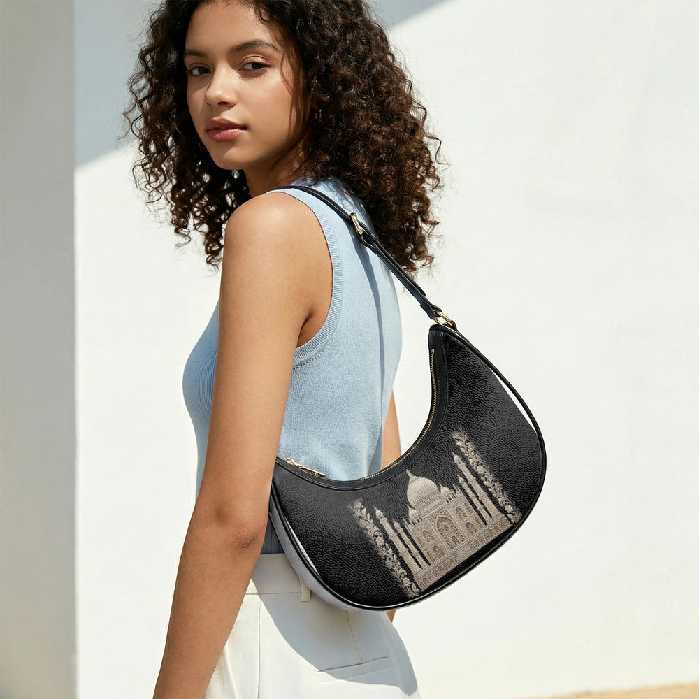 Taj Mahal — Black & Gold Crescent Shoulder Bag — view 13