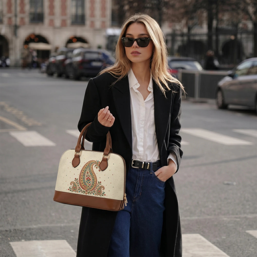 Embroidered Buta — Ivory Dome Handbag — view 6