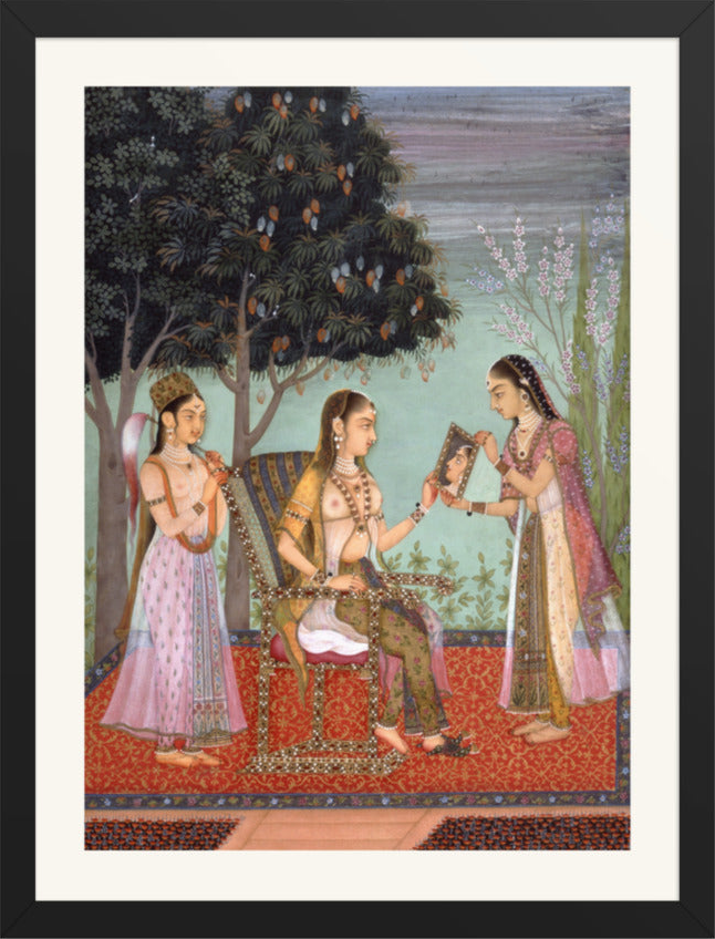 A Lady Gazing into a Mirror — Restored Rajput Wall Art — view 9