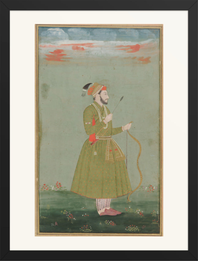 A Mughal Prince with a Bow — Restored Mughal Wall Art — view 9