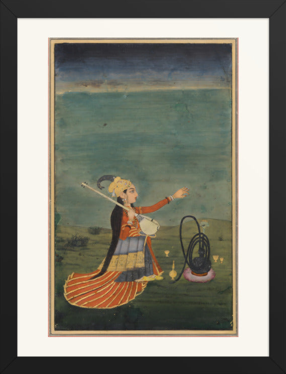 A Musician with a Tanpura — Restored Mughal Wall Art — view 8