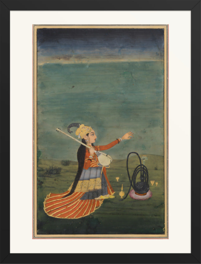 A Musician with a Tanpura — Restored Mughal Wall Art — view 9