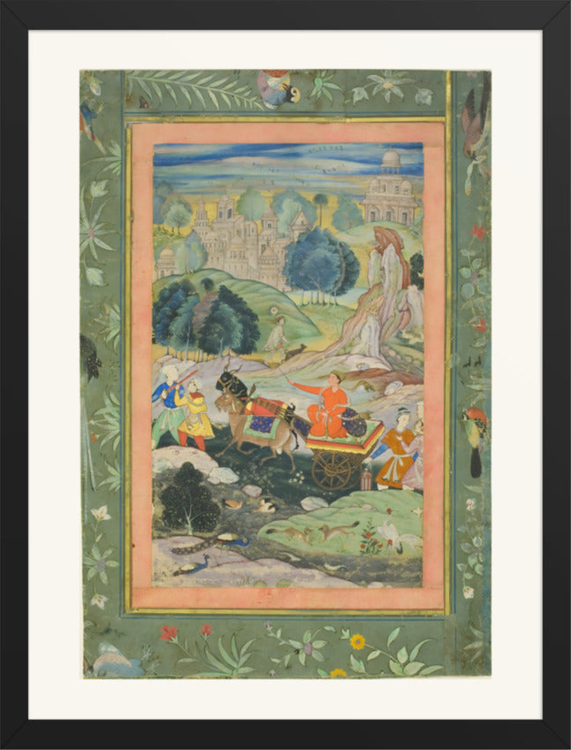 A Prince in a Goat-Drawn Chariot — Restored Mughal Wall Art — view 12