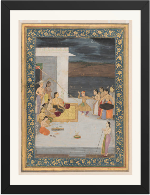 A Princess Entertained at Night — Restored Mughal Wall Art — view 8