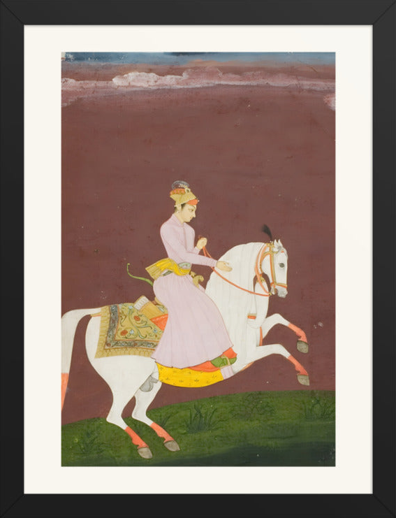 A Young Prince on Horseback — Restored Rajput Wall Art — view 8