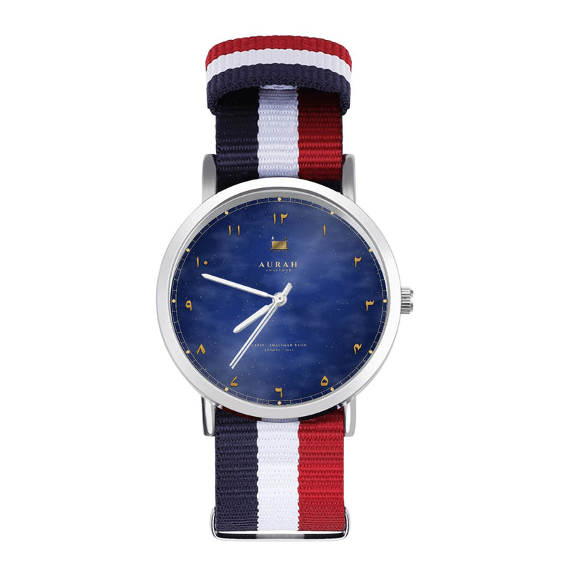 Shalimar Watch · Lapis, Striped Nylon Strap