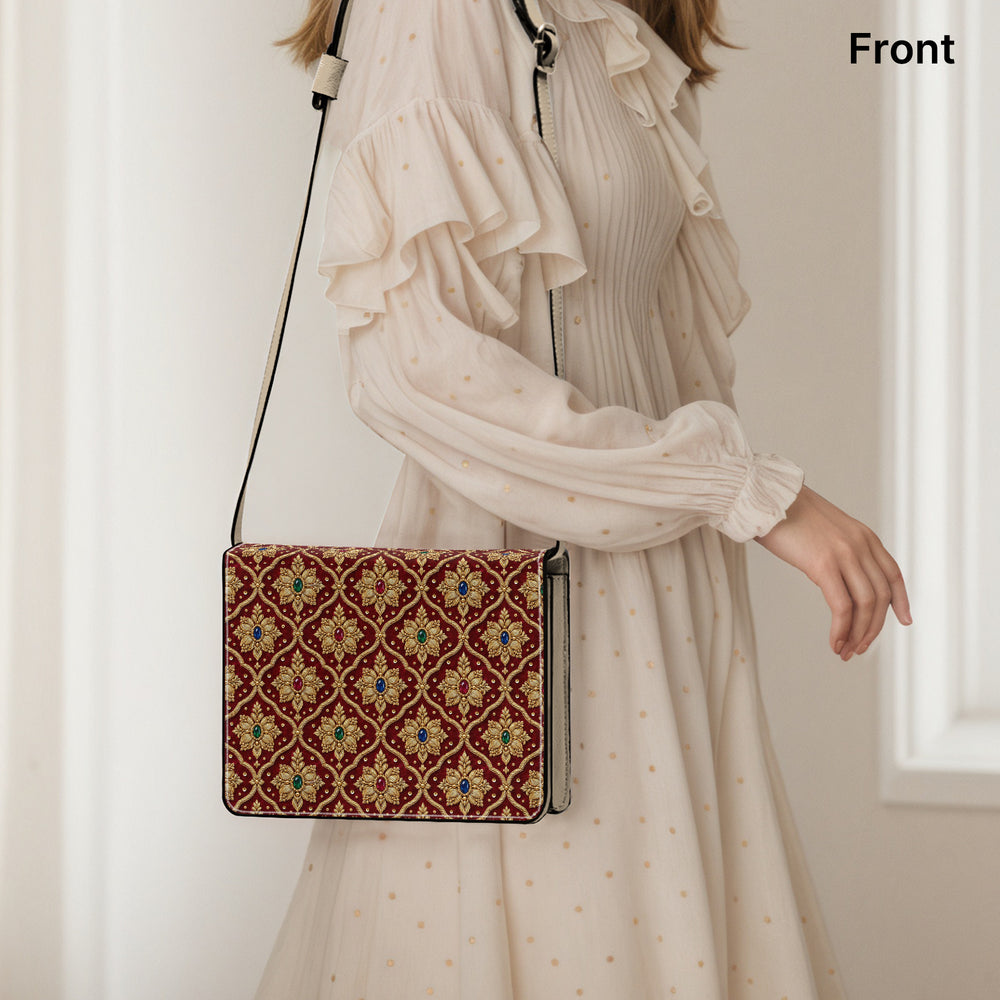 Shahi Zardozi — Wine & Gold Book Crossbody Bag — view 6