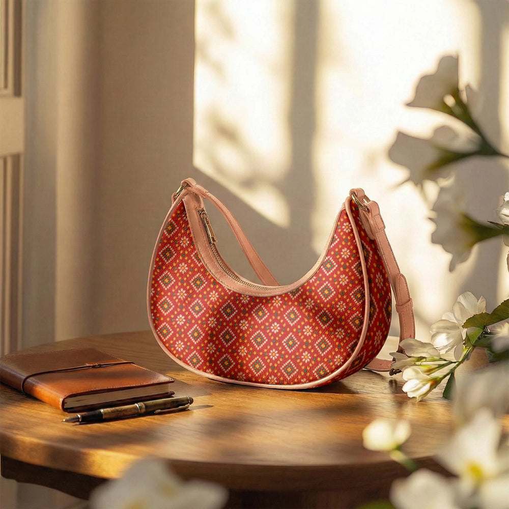 Bandhani — Red & Saffron Crescent Shoulder Bag — view 12