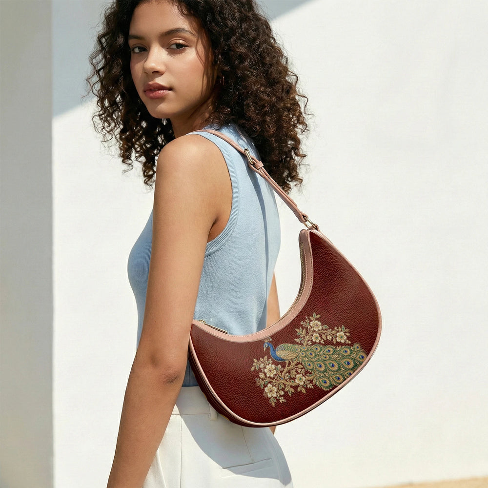 Zardozi Peacock — Maroon & Gold Crescent Shoulder Bag — view 13