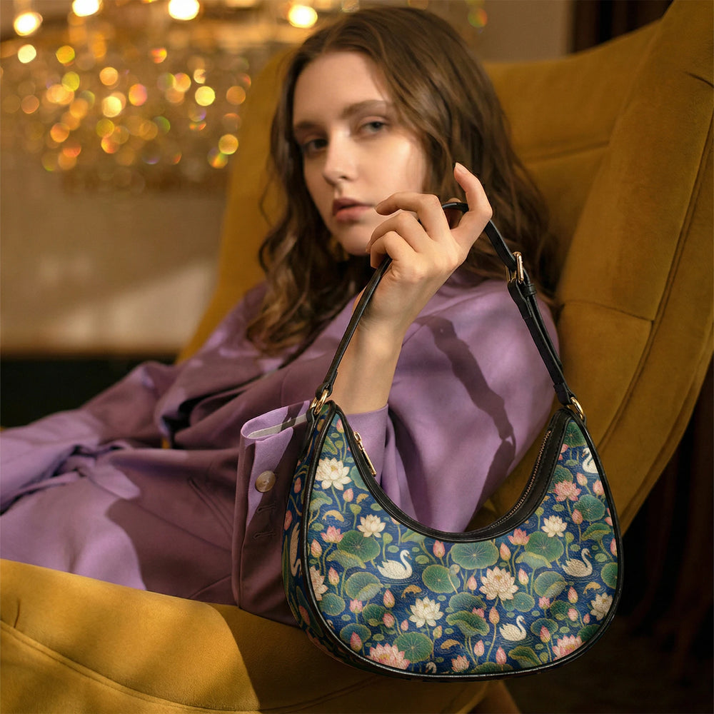 Kamal Talai — Lotus Pond Navy Crescent Shoulder Bag — view 18