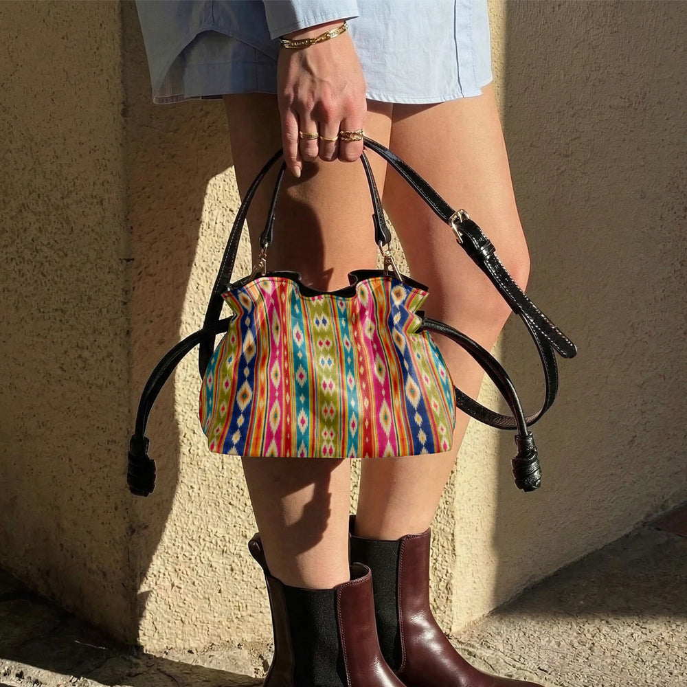 Mashru Ikat — Multicolour Stripe Drawstring Pouch Bag — view 10