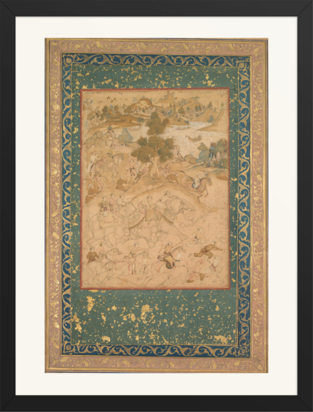 Akbar Supervising the Capture of Wild Elephants, from an Akbar-nama — Restored Mughal Wall Art — view 9