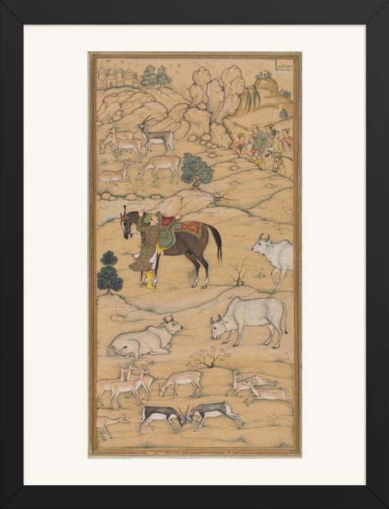 Akbar Mounting His Horse, by Sur Das Gujarati, from an Akbar-nama — Restored Mughal Wall Art — view 8