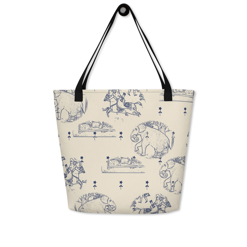 Mughal Toile — Akbarnama Tote Bag, Navy