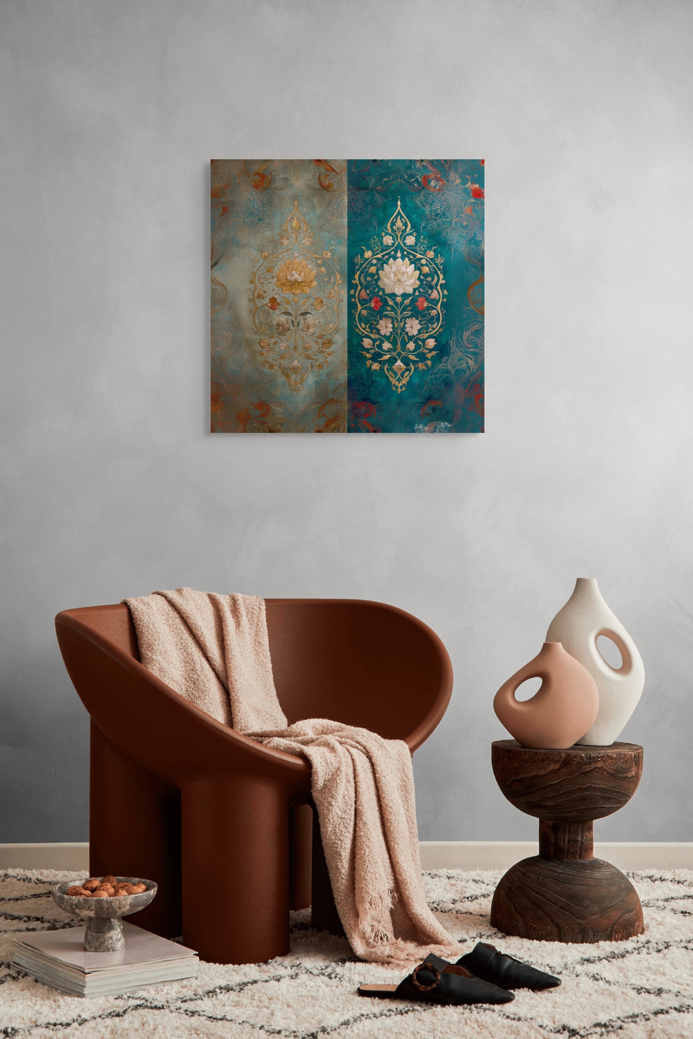 Lotus of Two Realms – Mughal Floral Harmony Canvas Art — view 5