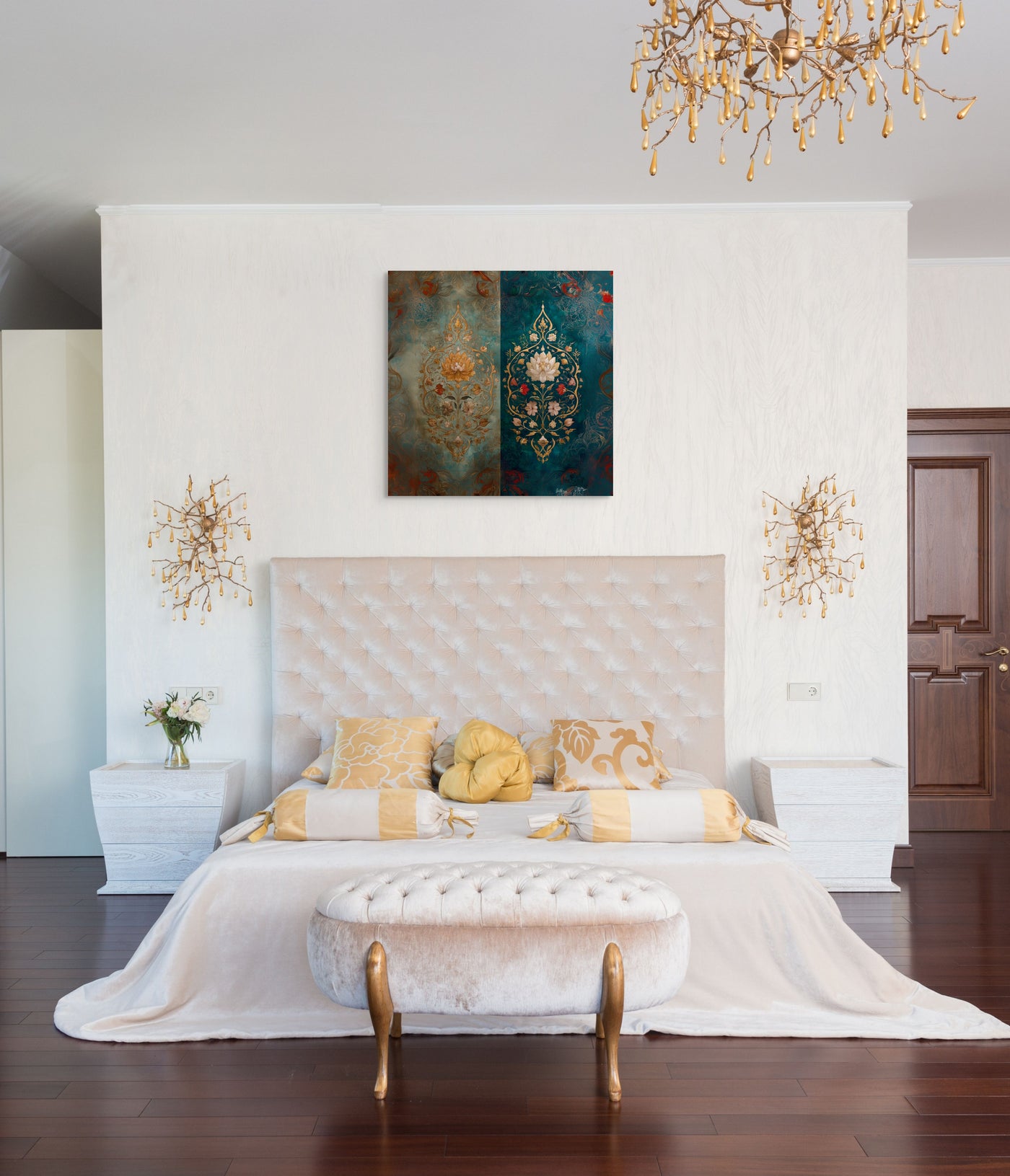 Lotus of Two Realms – Mughal Floral Harmony Canvas Art — view 8