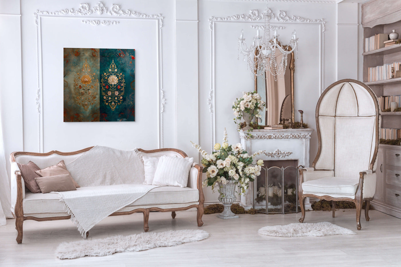 Lotus of Two Realms – Mughal Floral Harmony Canvas Art — view 7