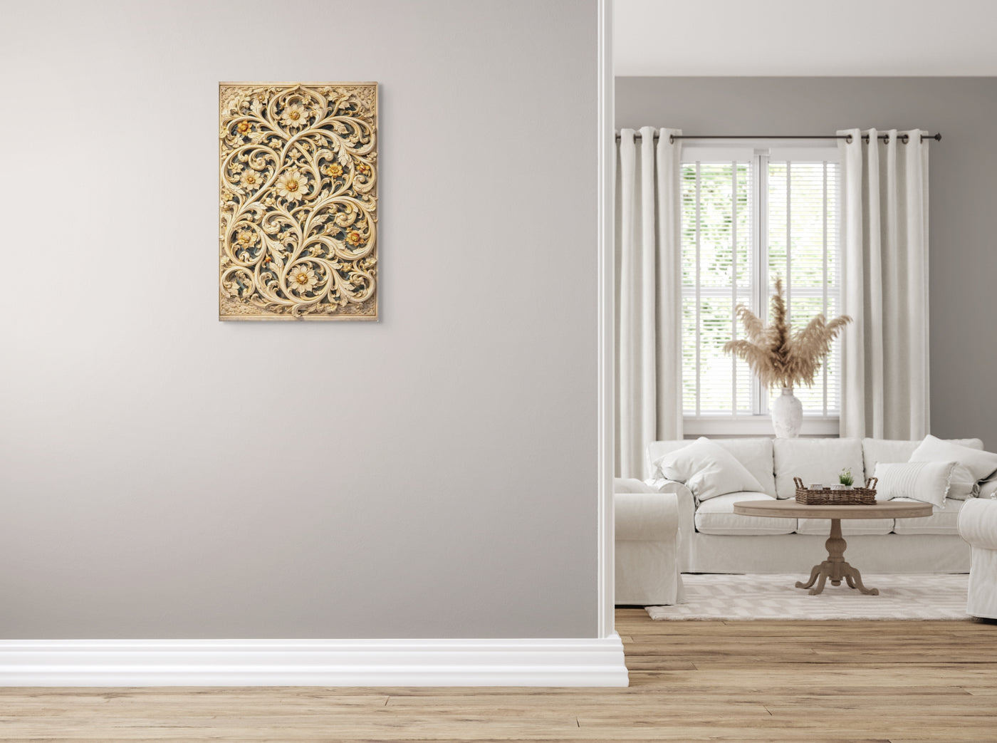 Arabesque Floral Jaali – Mughal Sculptural Canvas Art — view 7