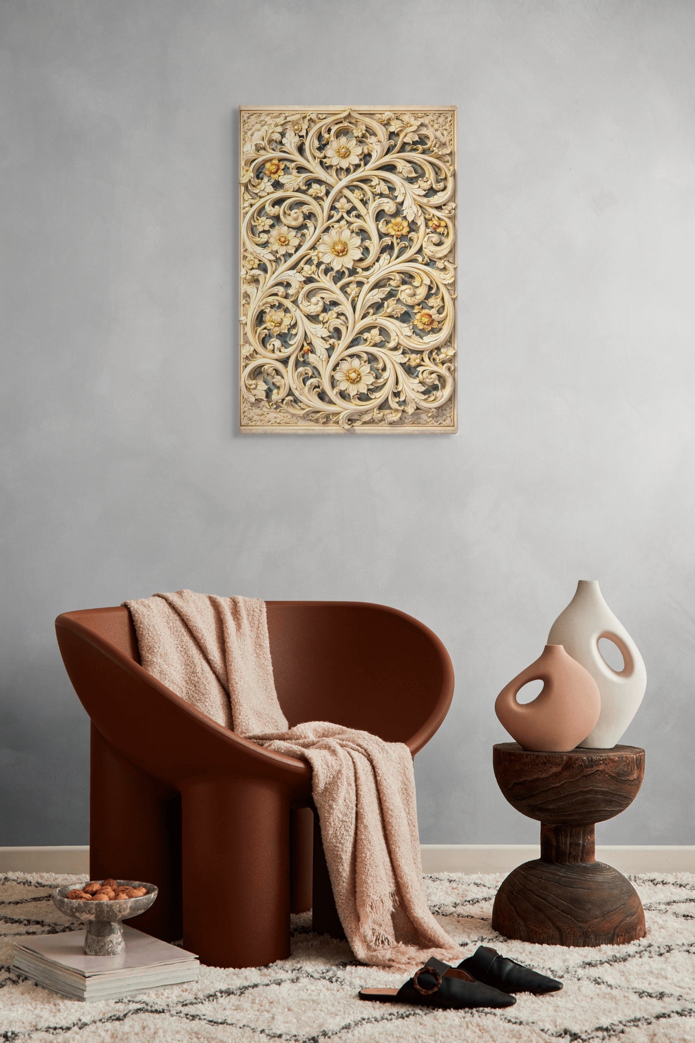 Arabesque Floral Jaali – Mughal Sculptural Canvas Art — view 6