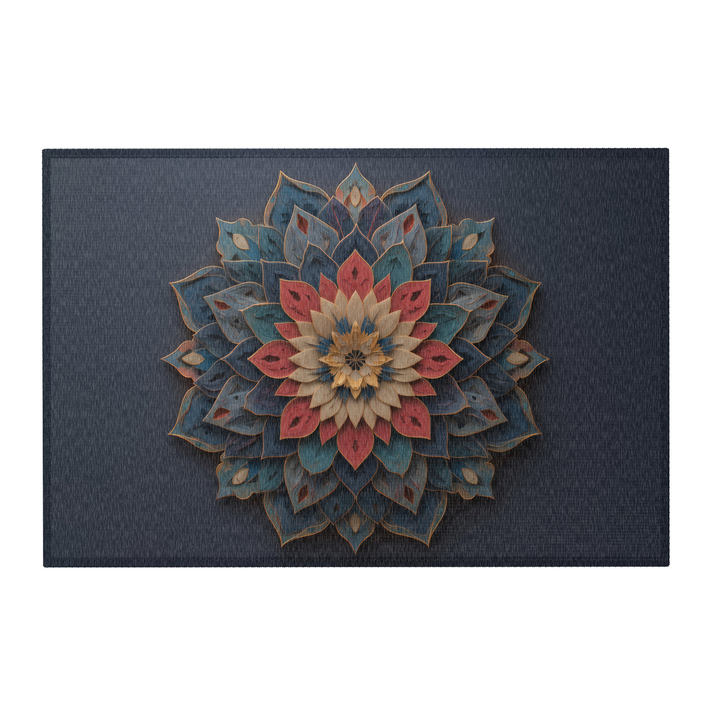 Blue Mandala Floral Area Rug – Boho Chenille Rug — view 1