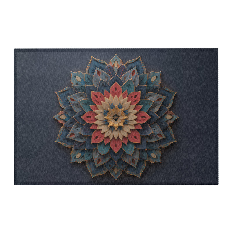 Blue Mandala Floral Area Rug – Boho Chenille Rug