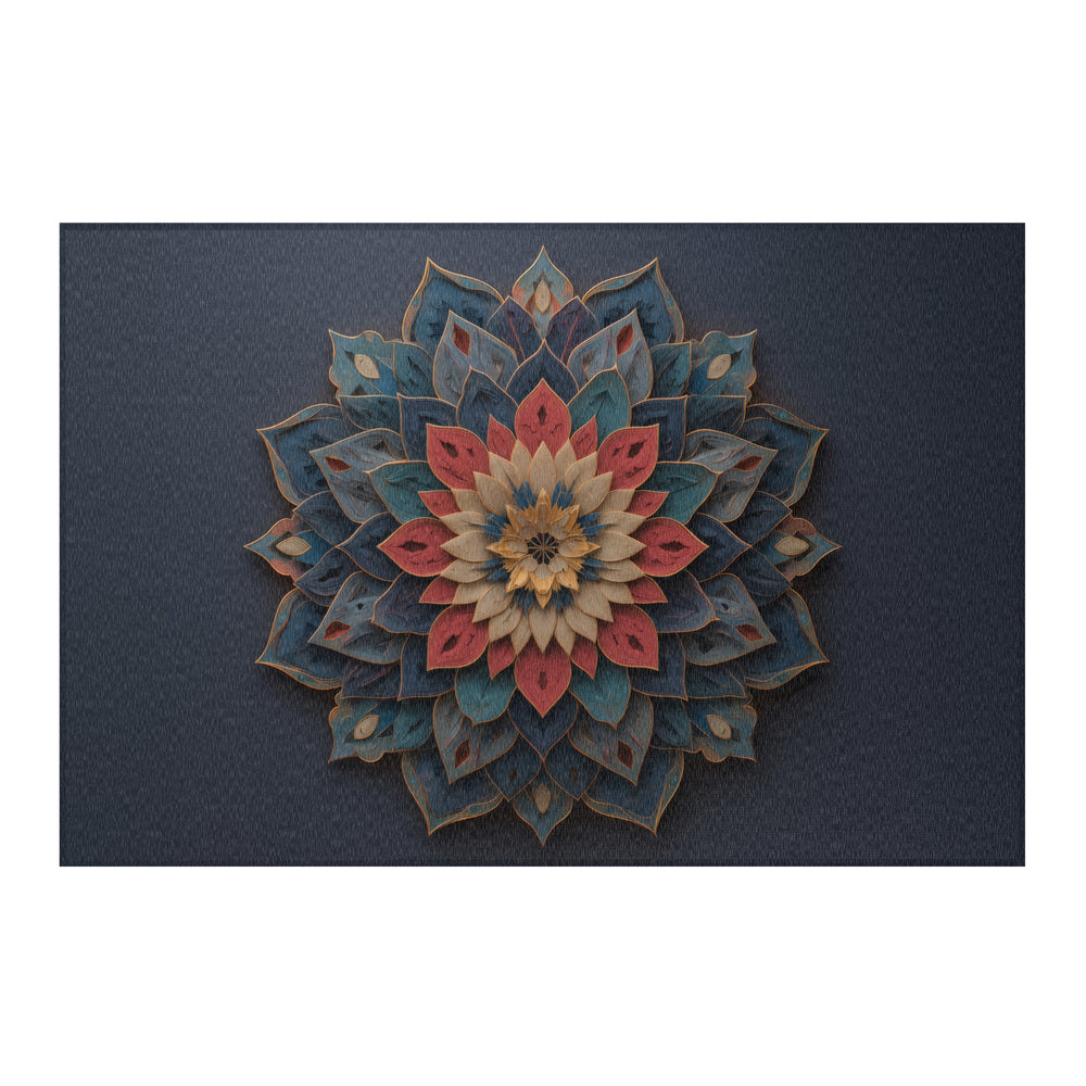 Blue Mandala Floral Area Rug – Boho Chenille Rug — view 2