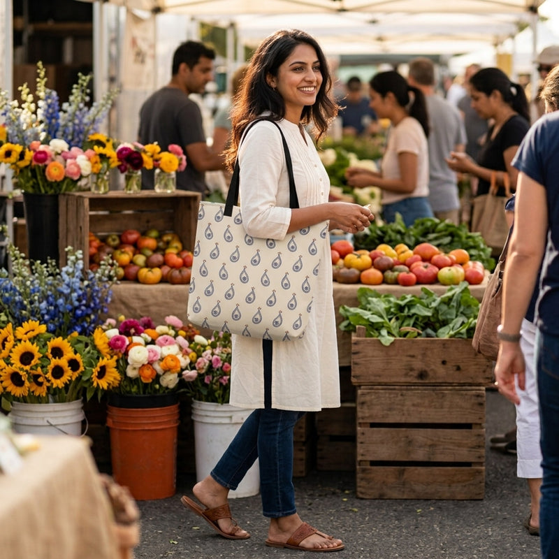 Block-Print Buta — Indigo Paisley Tote Bag
