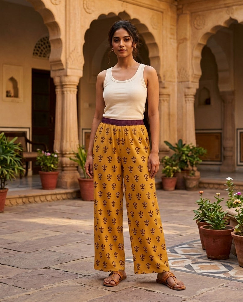 Buti — Mughal Sprig Print Wide-Leg Trousers