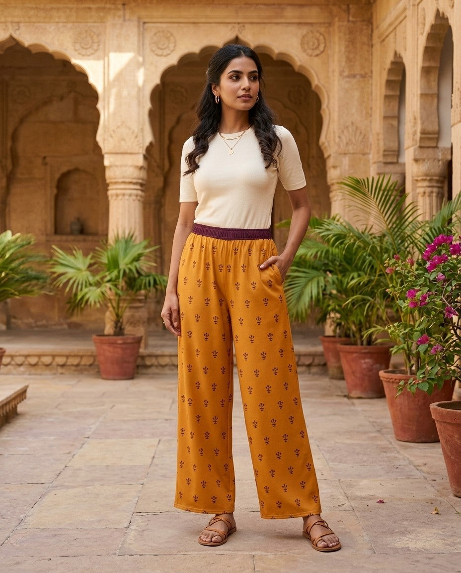 Buti — Mughal Sprig Print Wide-Leg Trousers — view 2