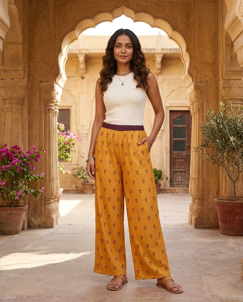 Buti — Mughal Sprig Print Wide-Leg Trousers — view 9