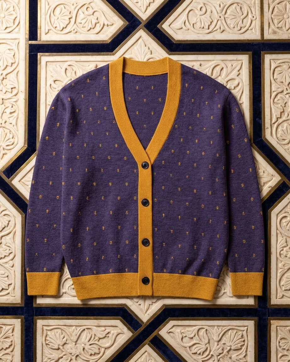 Darbar — Violet & Gold Buti Knit Cardigan — view 6