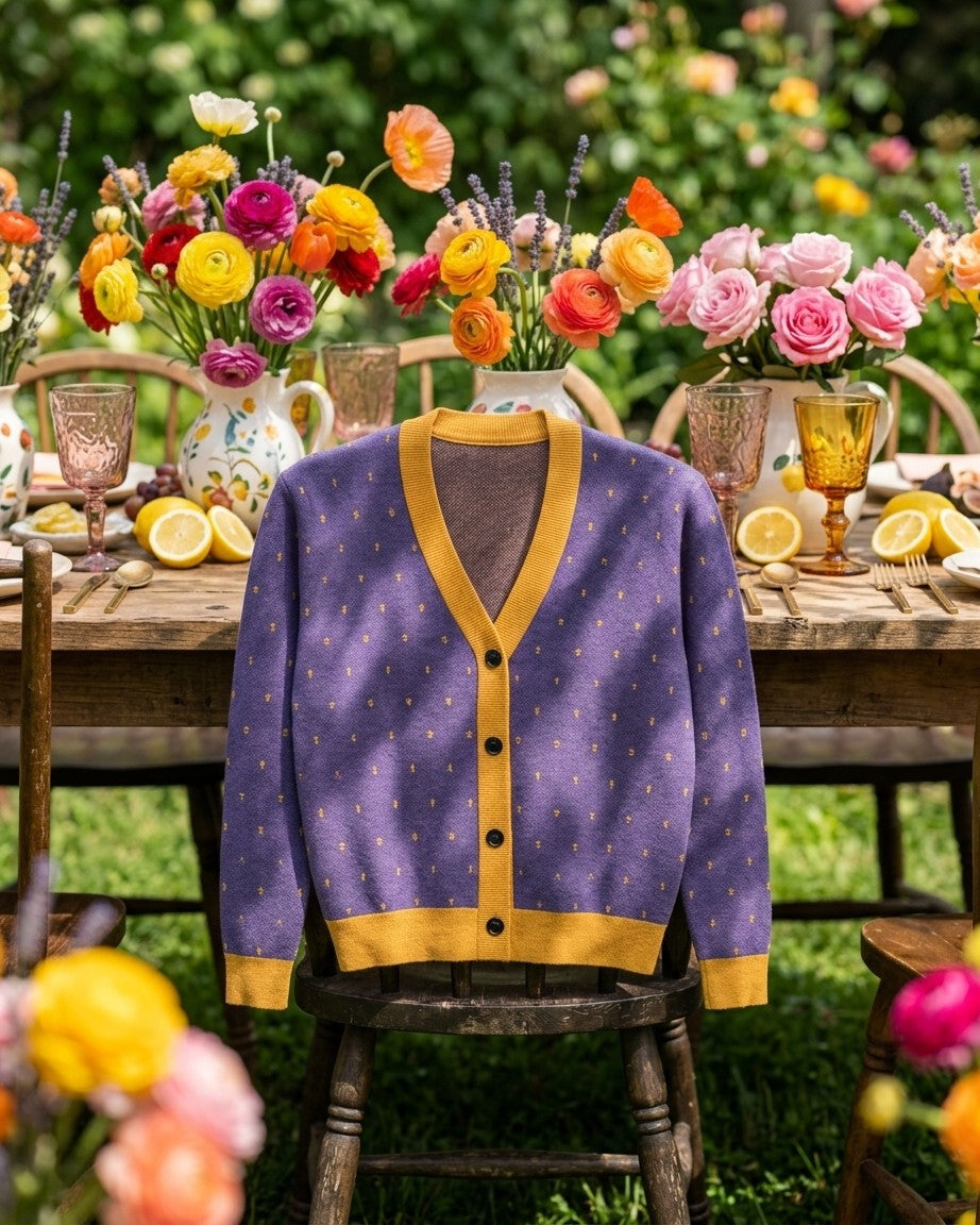 Darbar — Violet & Gold Buti Knit Cardigan — view 7