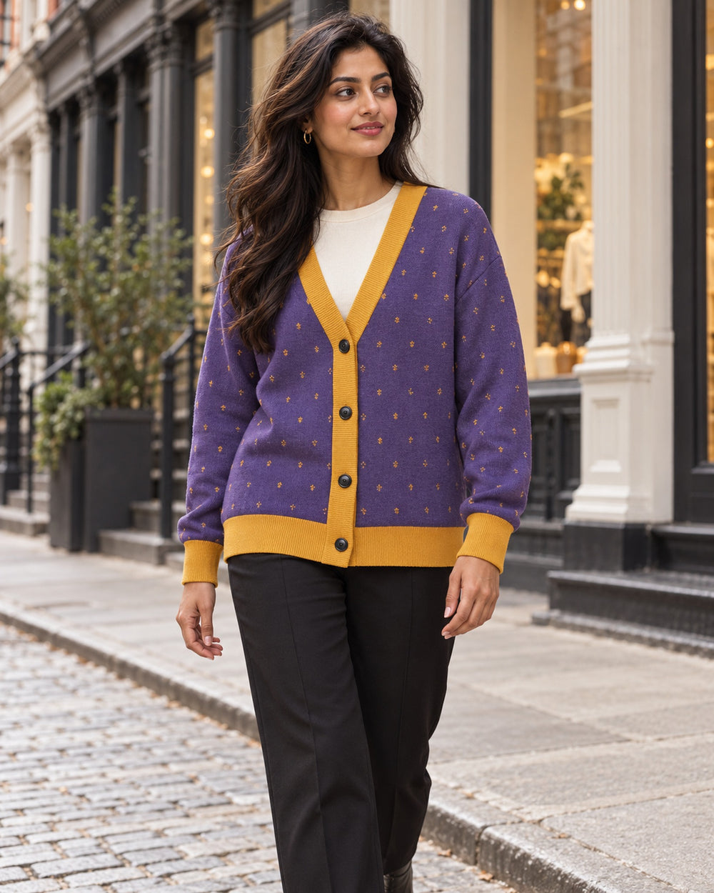 Darbar — Violet & Gold Buti Knit Cardigan — view 2
