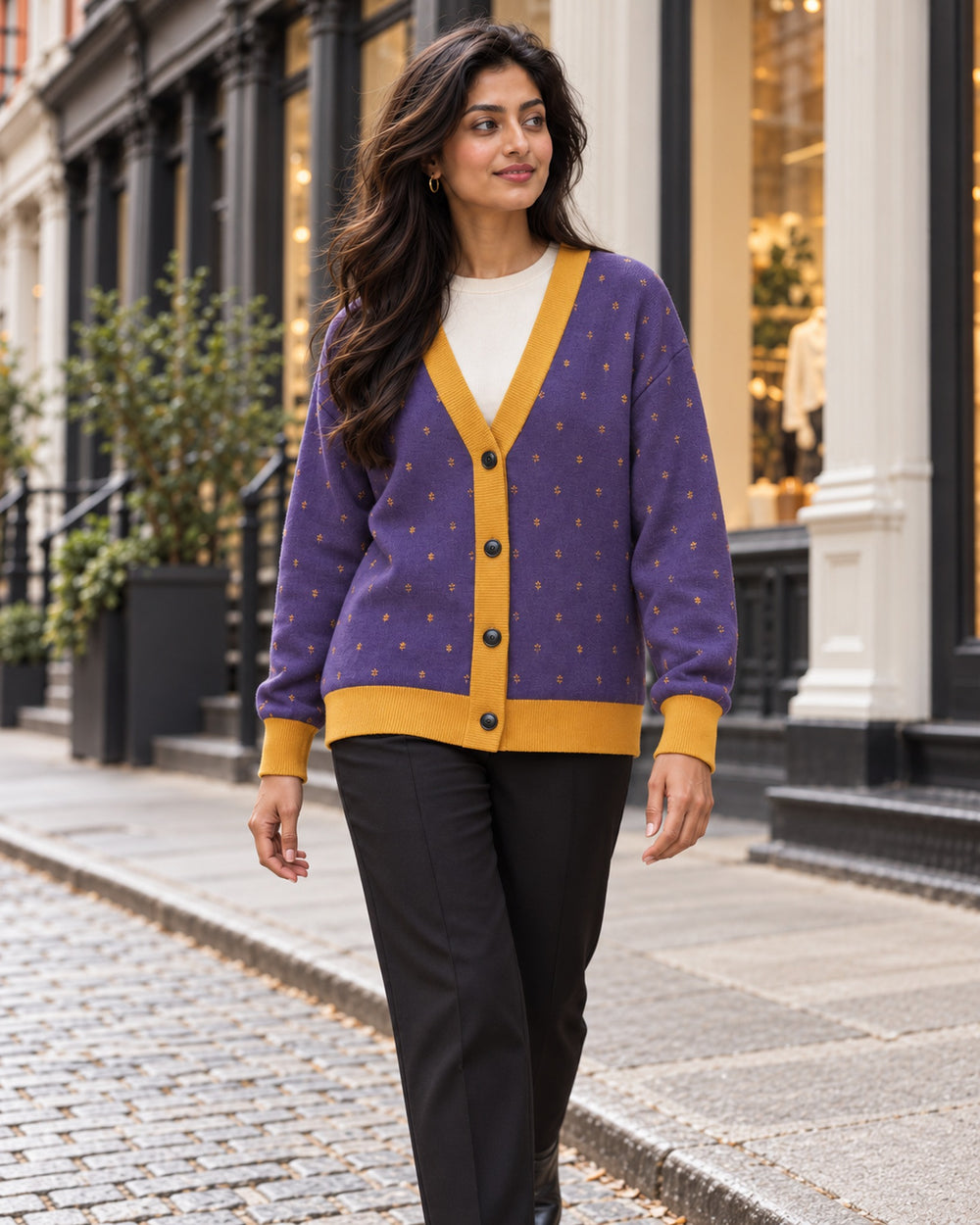 Darbar — Violet & Gold Buti Knit Cardigan — view 3