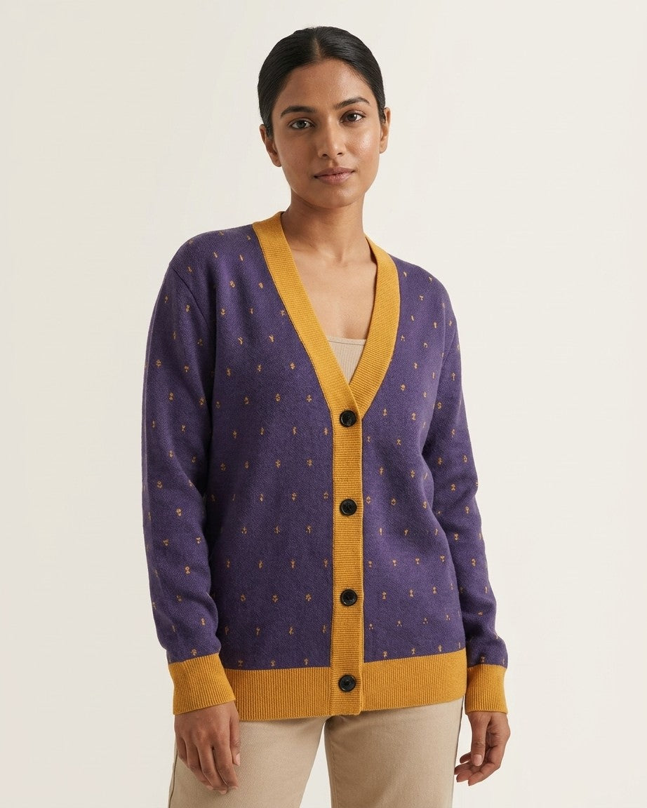 Darbar — Violet & Gold Buti Knit Cardigan — view 4