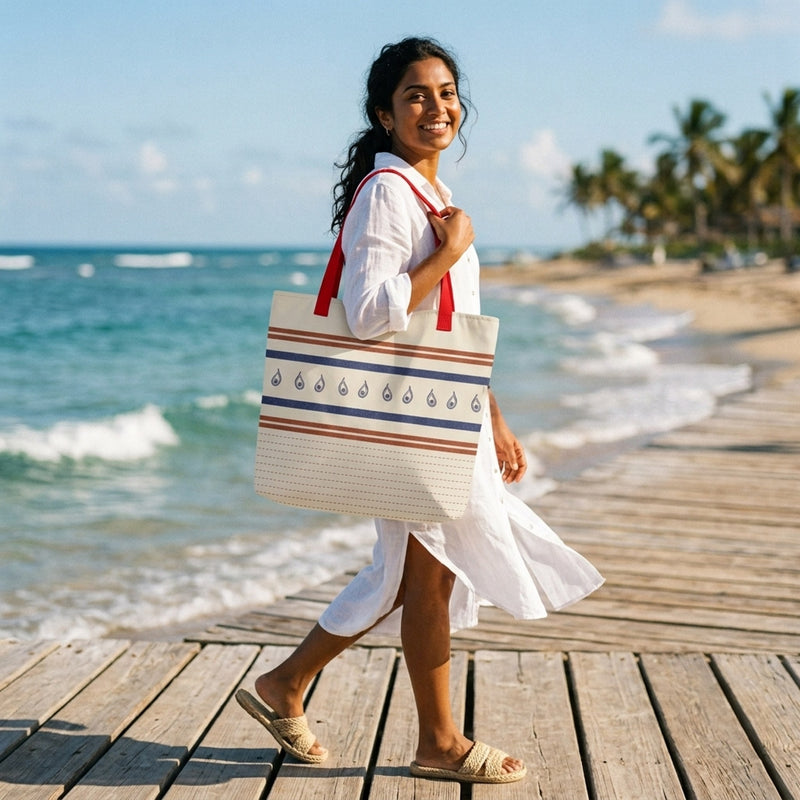 Dhurrie Stripe — Kantha Buta Tote Bag